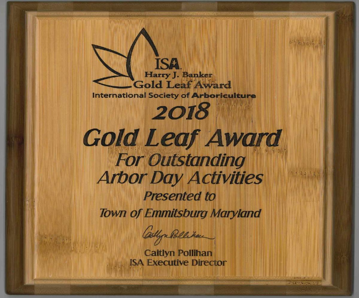 Emmitsburg Gold Leaf Award for 2019 Arbor Day activities
